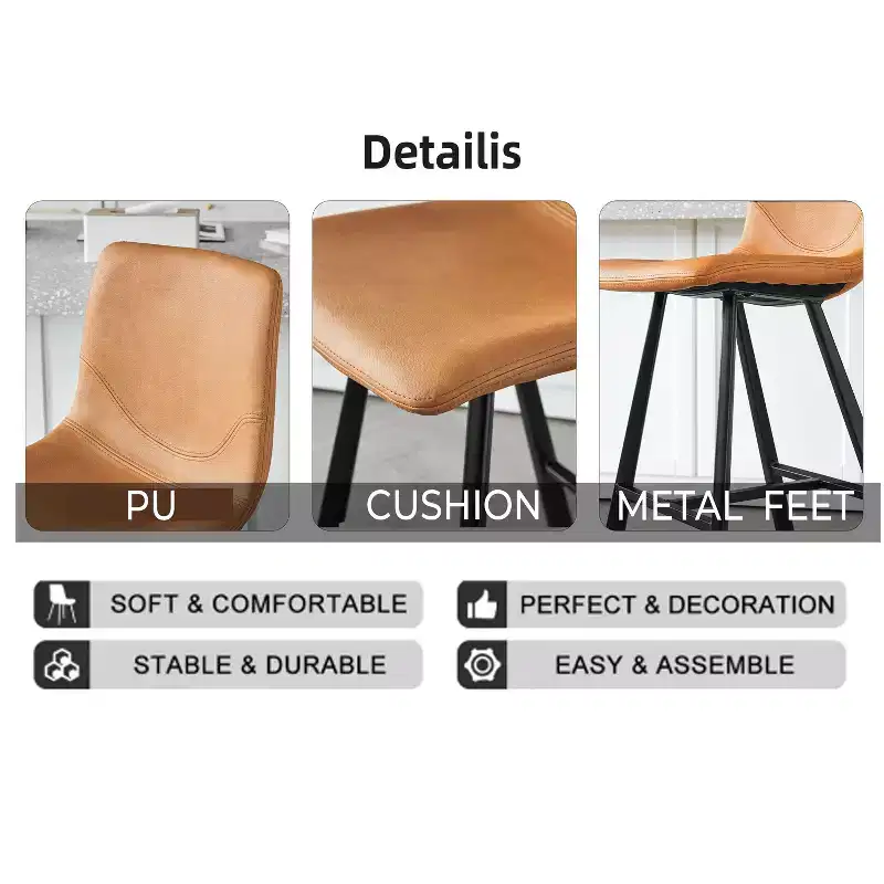 Okak Modern Set of 2 Bar Stools Kitchen Island Chairs with Ergonomic Curved Backrest & Footrest,Faux Leather Counter Stools