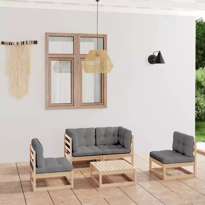 vidaXL Garden Lounge Set Grey Solid pinewood and polyester 5 Piece