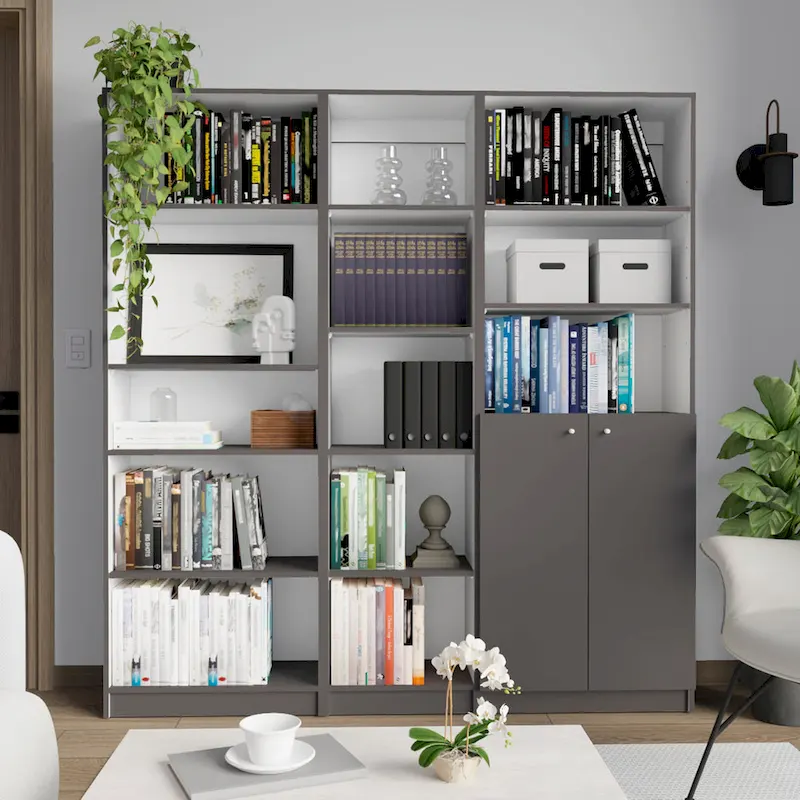 Kenyon 3pc Set 67 Wide 5-Shelf and Cabinet Bookcase