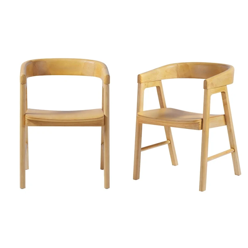 Modern Solid Wood Rounded Back Dining Chair with Armrests, Set of 2
