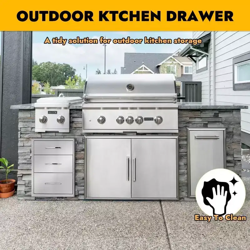 Outdoor Kitchen Drawers, Chest of Drawers, Stainless Steel BBQ Drawer, Built-in Drawer for Outdoor Kitchen BBQ Islands, Fully Assembled