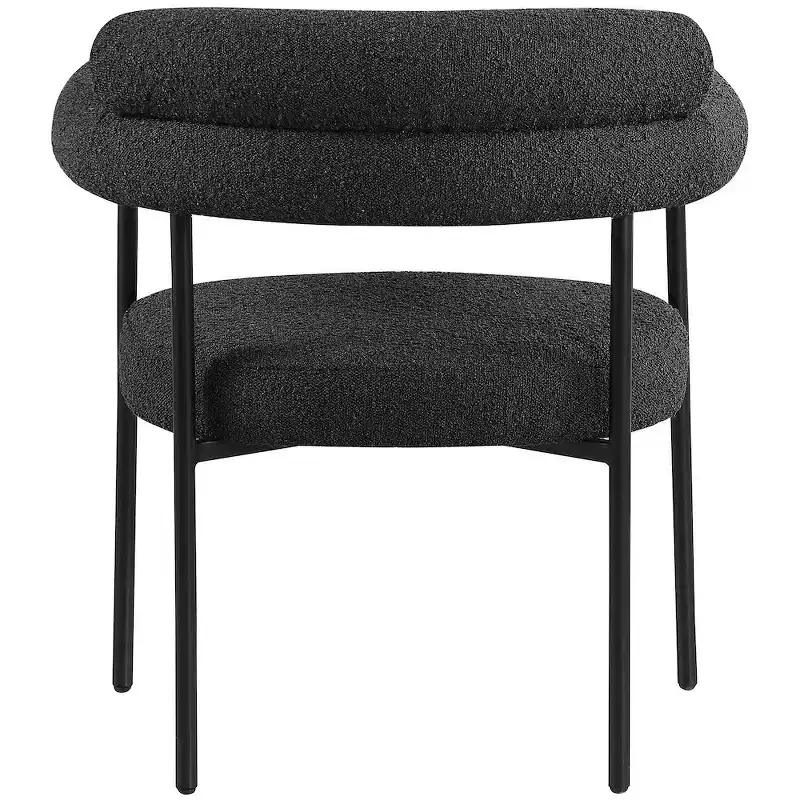 Boucle Fabric Upholstered Dining Chair, Matte Black Frame, Set of 2