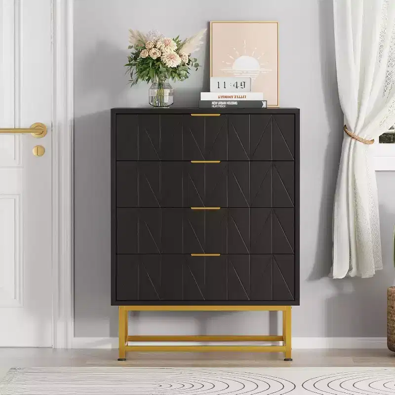 4-Drawer Storage Cabinet with Metal Handles