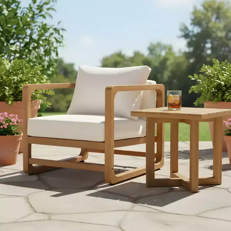 Christopher Knight Home Noelia Patio 2 Piece Acacia Wood Oversized Seating Set with Cushion and Slatted Table