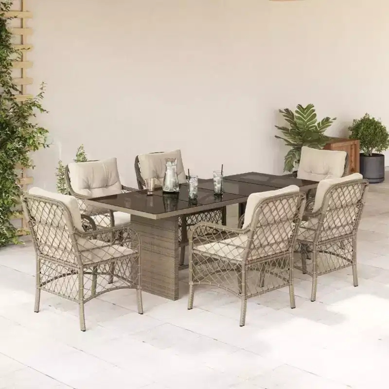 vidaXL Garden Dining Set with Cushions - Poly Rattan and Acacia Wood
