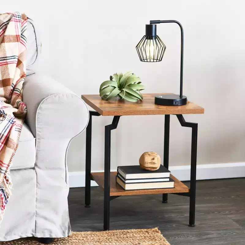 Crown Square Side End Table with Storage Shelf