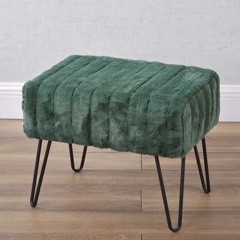 Faux Fur Ottoman Bench, Striped, 1-Person
