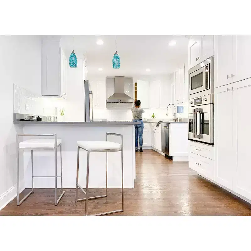 LumiSource Set of 3 Fuji Stacker Counter Height Barstools Stainless Steel/White PU