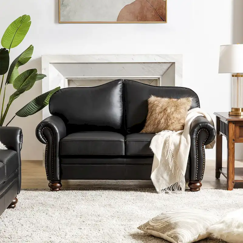 Angel Transitional Genuine Leather Sofa With Tufted Back by