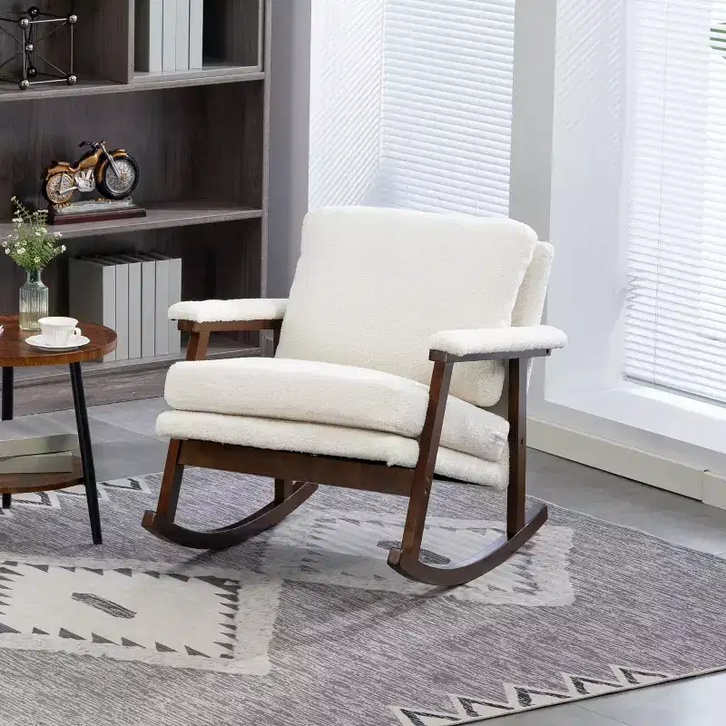 GDFStudio Ellowyn Mid Century Modern Wood Upholstered Accent Rocking Chair