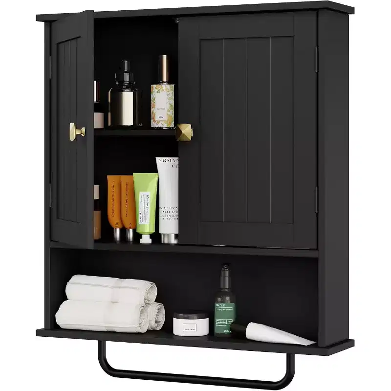 Dcolora Wall Mounted Bathroom Cabinet with Towel Bar & Adjustable Shelf