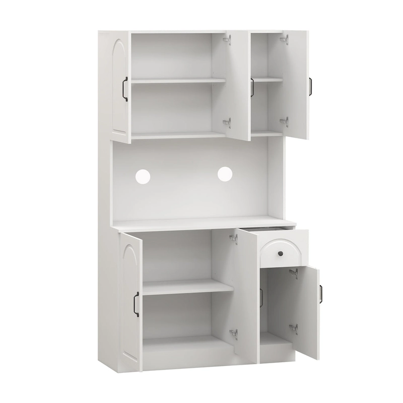 Kitchen Pantry with Microwave Countertop, Storage Cabinet with 6 Doors and 1 Drawer, Cupboard with Adjustable Shelves