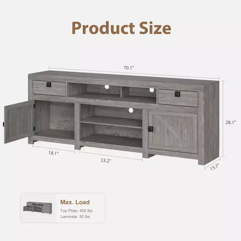Farmhouse TV Stand for 75/80 Inch TVs, Entertainment Center with Storage Drawers&Open Shelf, Television Consoles Stands for Living Room, Bedroom