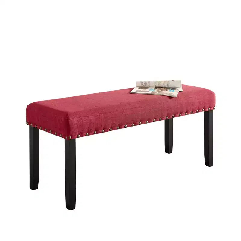 Roundhill Furniture Biony Fabric Dining Bench with Nailhead Trim