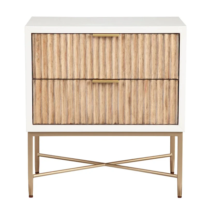Modern Luxurious Nightstand with 2 Drawers and Gold Metal Legs