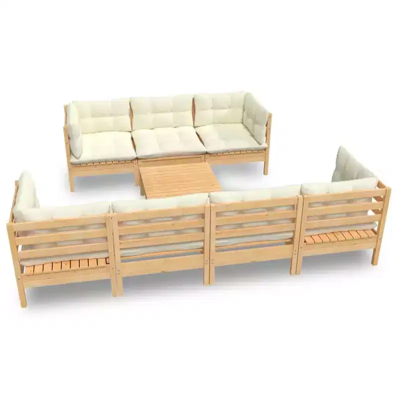 vidaXL 8 Piece Solid Pinewood Patio Lounge Set with Cream Cushions - Modular, Durable and Comfortable Outdoor Furniture for Gardens, Patios, Decks