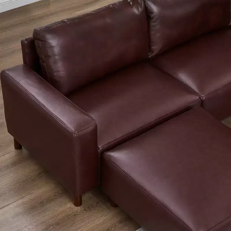 GDFStudio Arvin 112 Modern 3-Seat Faux Leather Upholstered Sectional Sofa with Ottoman