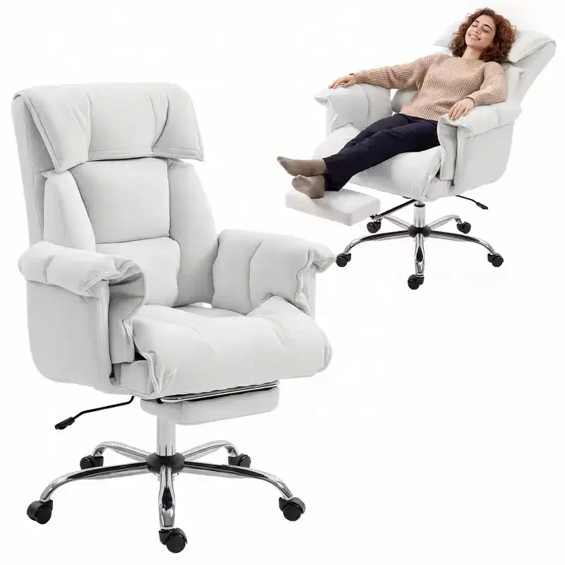 High Back Reclining Office Chair with Footrest, Thick Cushion, Adjustable Height and Rolling Wheels