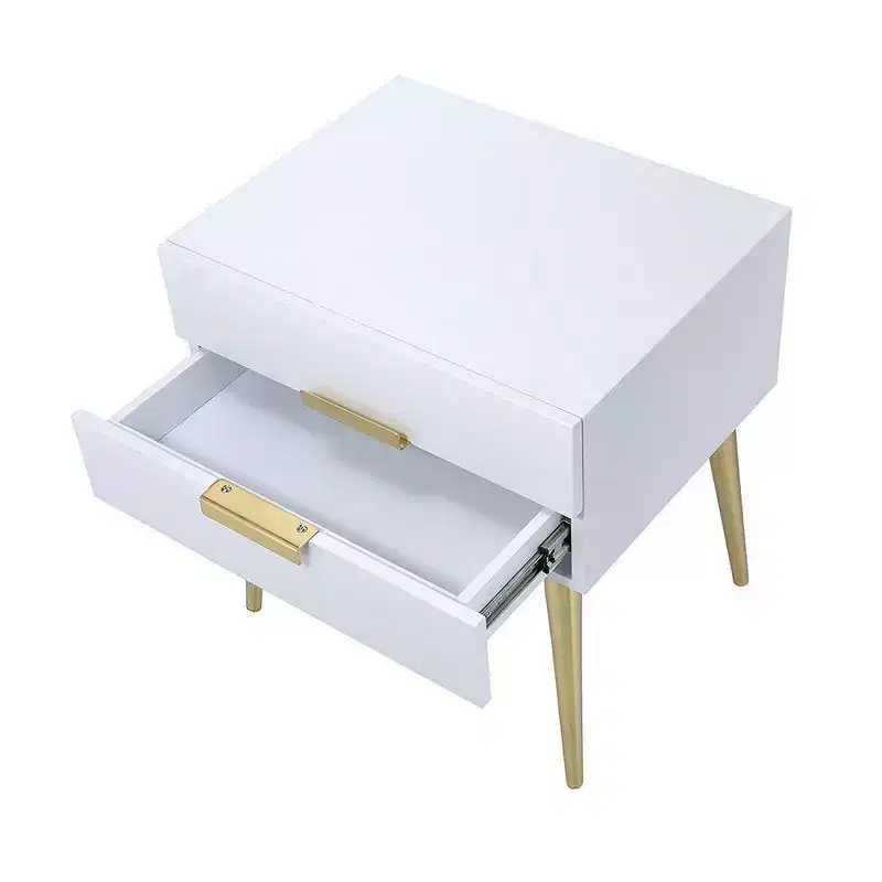 Royal Hampton Square End Table with Drawers, White & Gold
