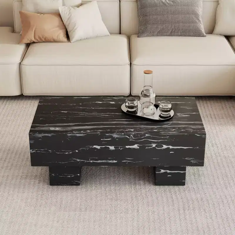 Modern 43 Extra-Wide Coffee Table, Rectangular Rustic Center Table Tea Table with Carpet-Friendly Base for Living Room & Home Theaters