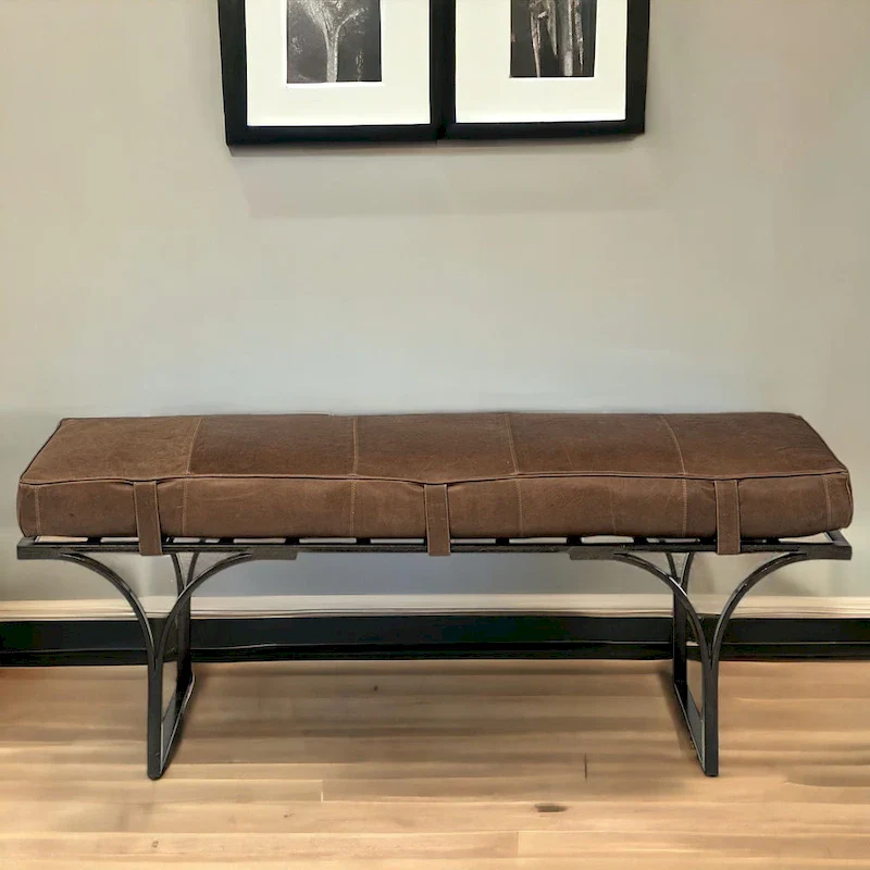 Brown & Black Genuine Leather Bench, 2-Person, 55