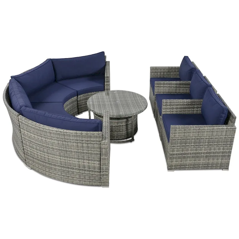 9-Piece Half-Moon Sectional Set with Nesting Table & Armchairs