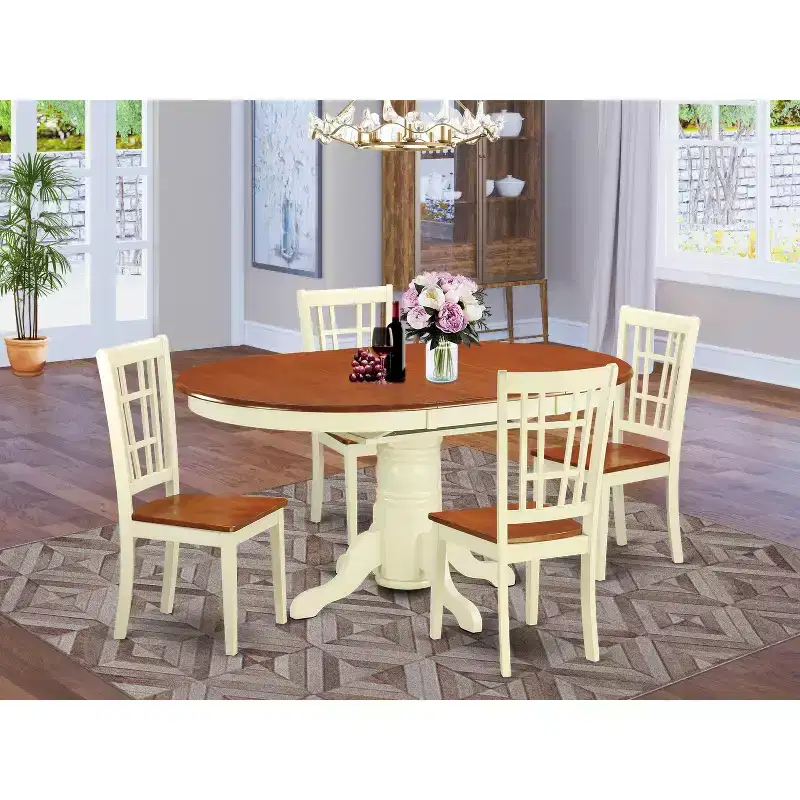 HomeStock Butterfly Leaf Dining Table Set With 4/6 Chairs Traditional
