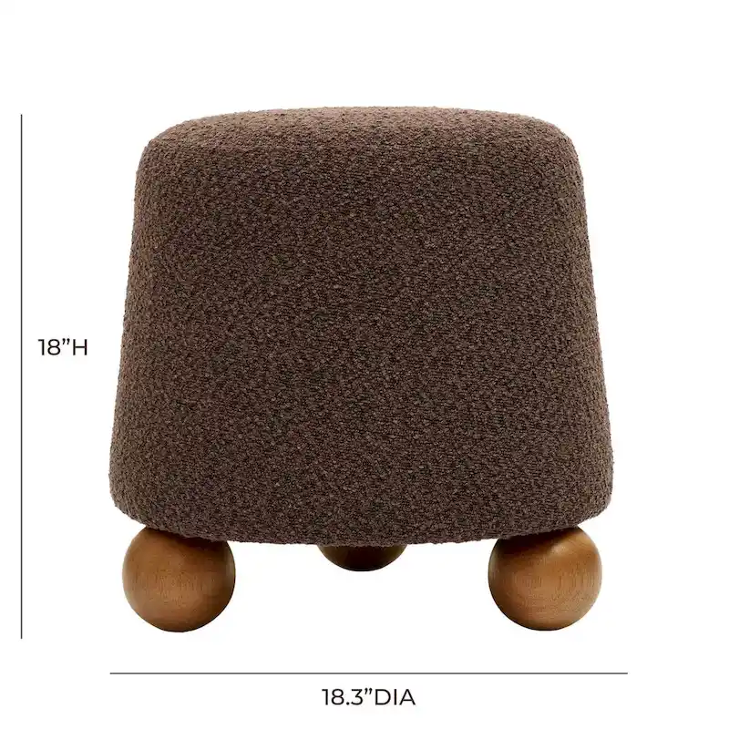 Boucle Upholstered Stool with Solid Wood Legs