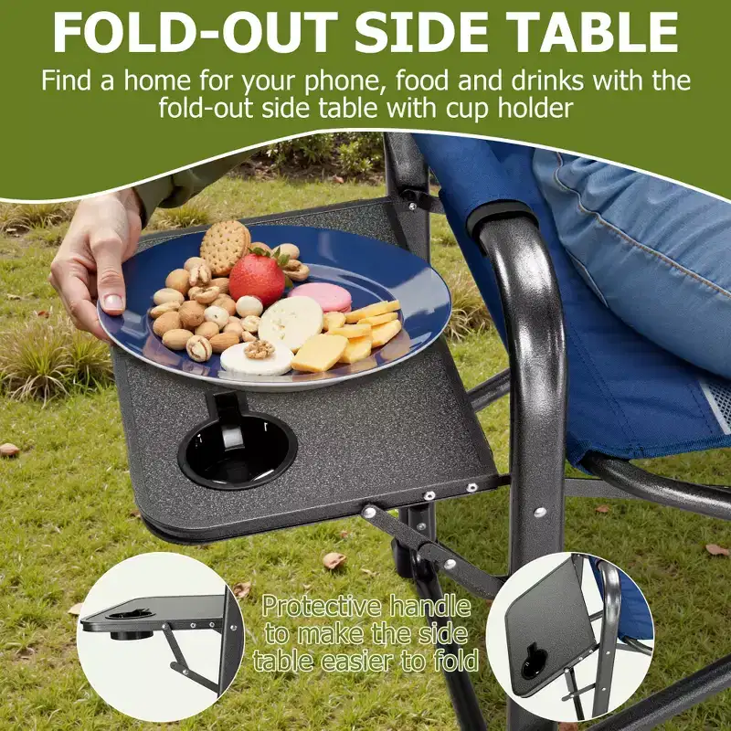 SUGIFT Extra-Wide Folding Camping Chair with Cooler Bag, Side Table & Padded Seat, 400 lbs Capacity