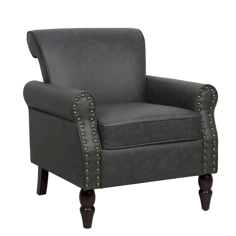 Nailheads Accent Chair Faux Leather Armchair