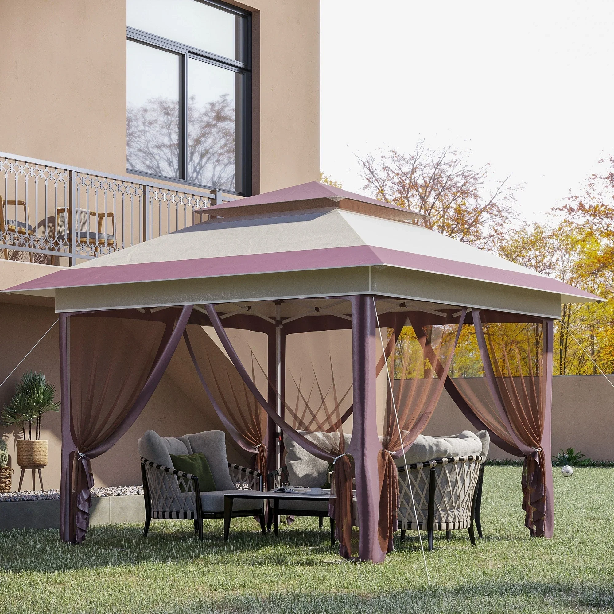 Outsunny 12 x 12 Pop Up Canopy Sun Shade Instant Tent Folding with Mesh Sidewall Netting, 3-Level Adjustable Height