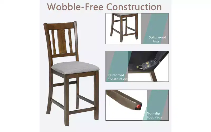 Dining Chairs Set of 4, Wooden Kitchen Dining Chair with Padded Seat and Slatted Backrest, 4 Piece Farmhouse Upholstered Barstool