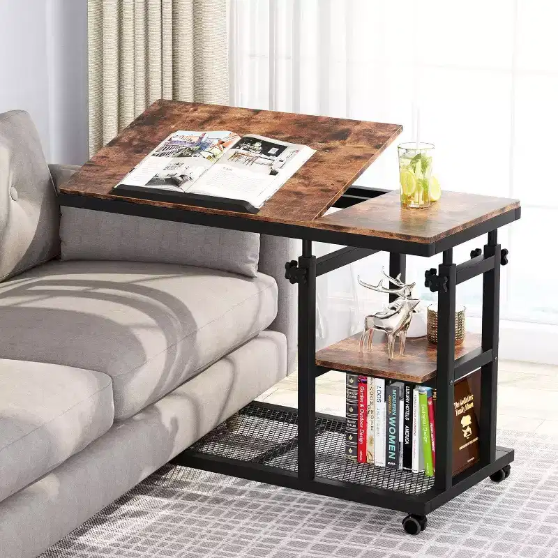 Mobile C-Type Adjustable Desk, Rustic Brown