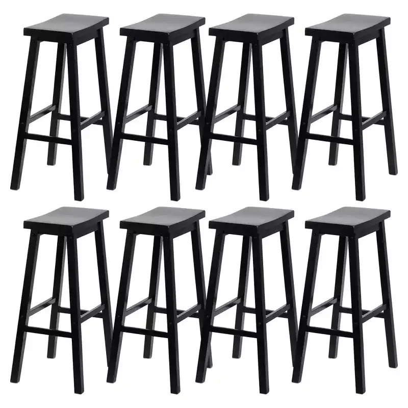 PJ Wood Classic Saddle Seat 29 Inch Tall Kitchen Counter Stools, Black (8 Pack)