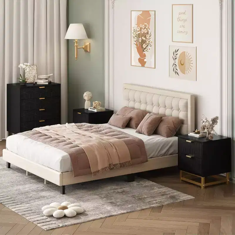 Zstar Bedroom Dressing Table, 4 Drawer Dresser with Metal Legs