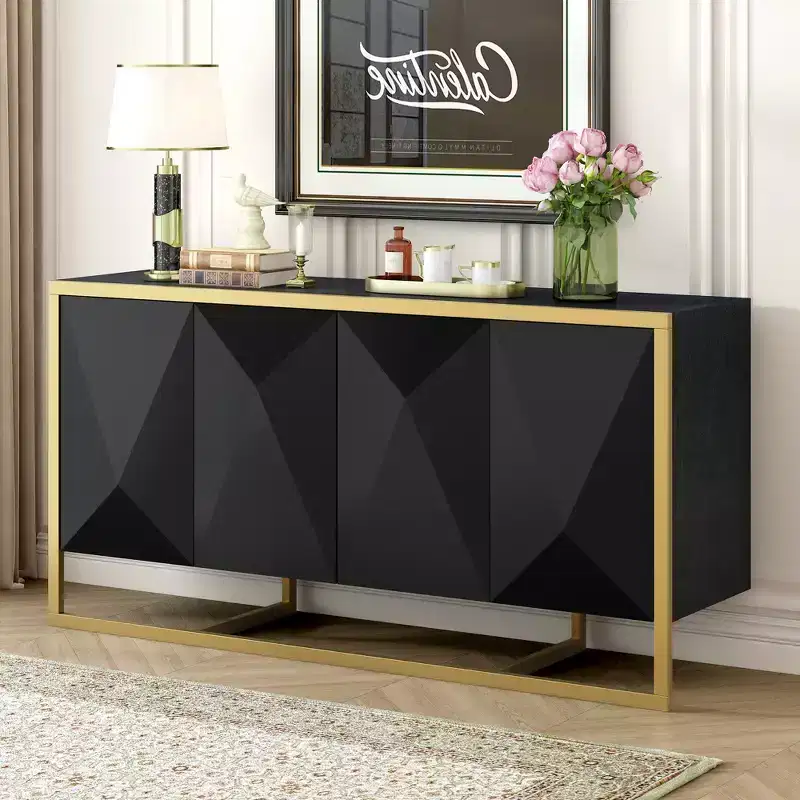 Mahogany Veneer Modern Sideboard with Unique Metal Legs,Versatile Storage Cabinets