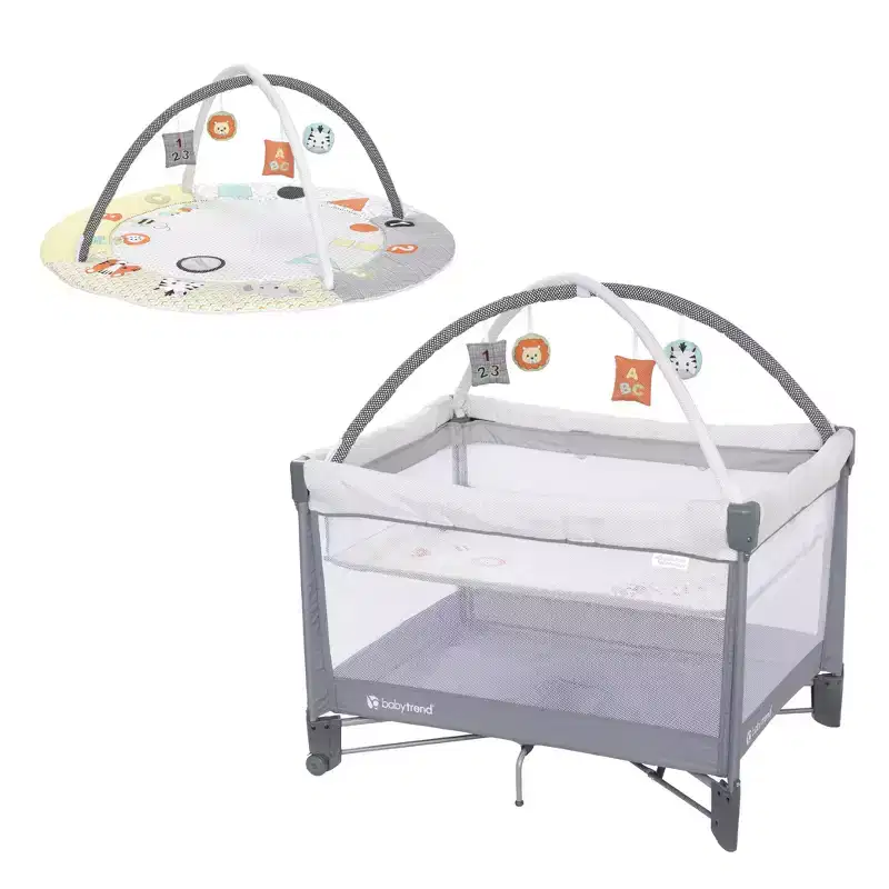 3-in-1 Quick-Fold Playard with Baby Gym, Steel Frame, Polyester Fill, Max 30 lbs