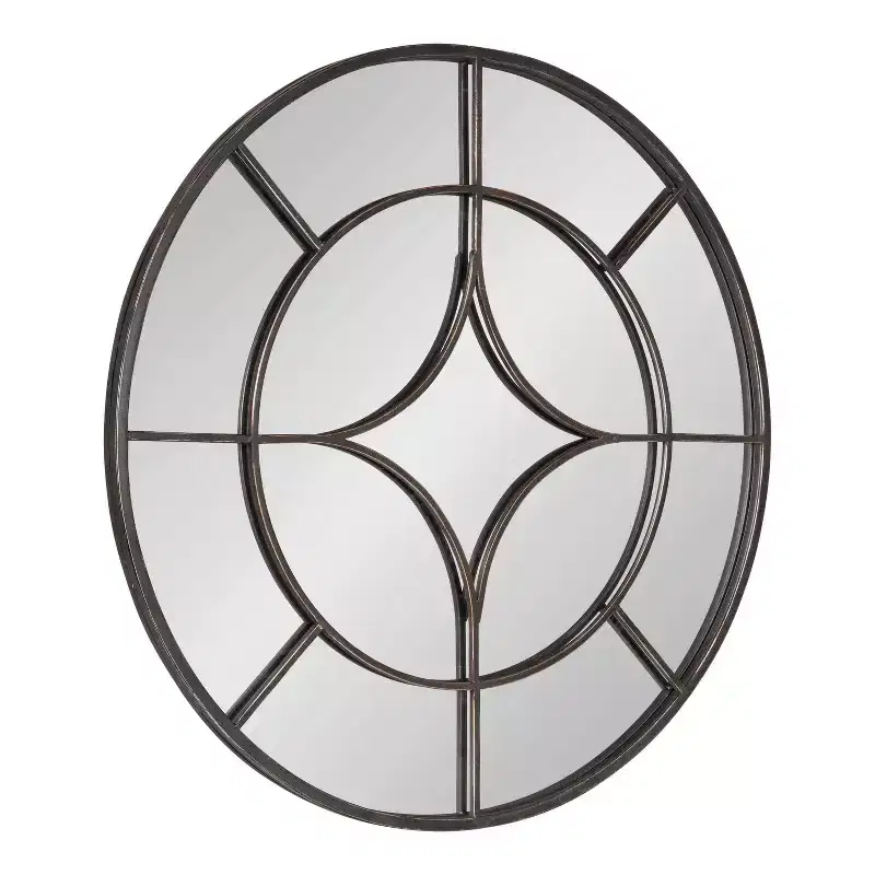 Kate & Laurel All Things Decor 30 Angelis Modern Round Wall Mirror Framed Circle Mirror with Metal Overlay