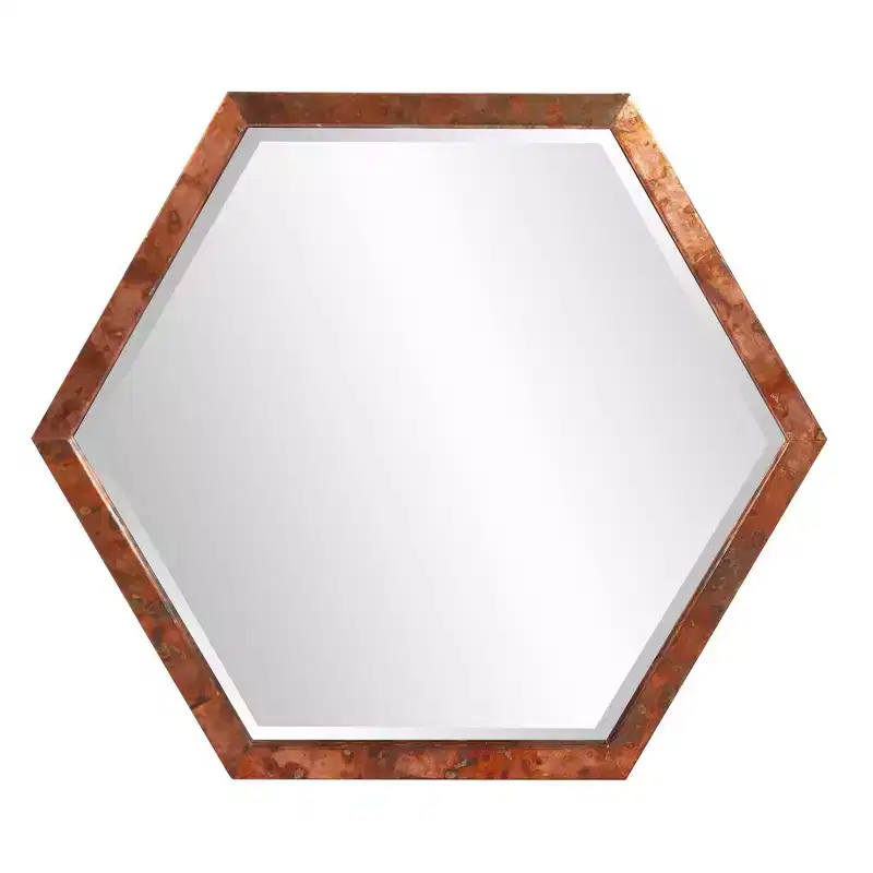 Howard Elliott Felix Wood Framed Wall Mirror Copper: Modern Octagon Shape, No Assembly, Wall Mount