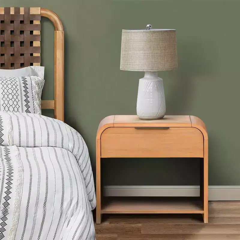 Ink+Ivy Jameson Modern Waterfall Nightstand with Drawer Natural: Caramel Maple, Antique Bronze Handle