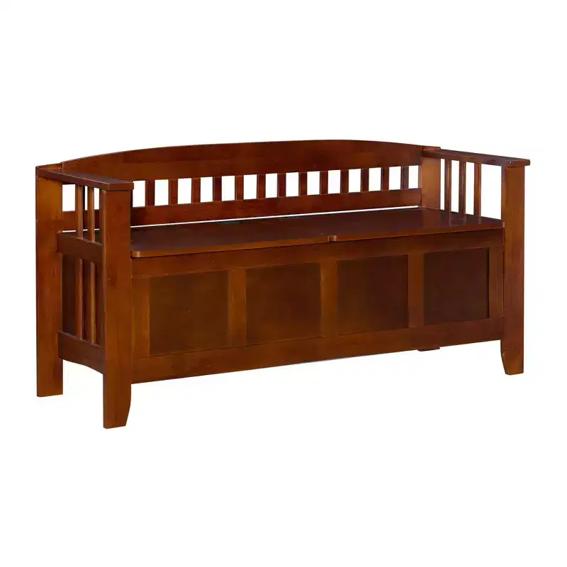 Linon 50" Shayla Finished Split Seat Solid Wood Storage Bench Walnut: Entryway Furniture, Shoe Organizer