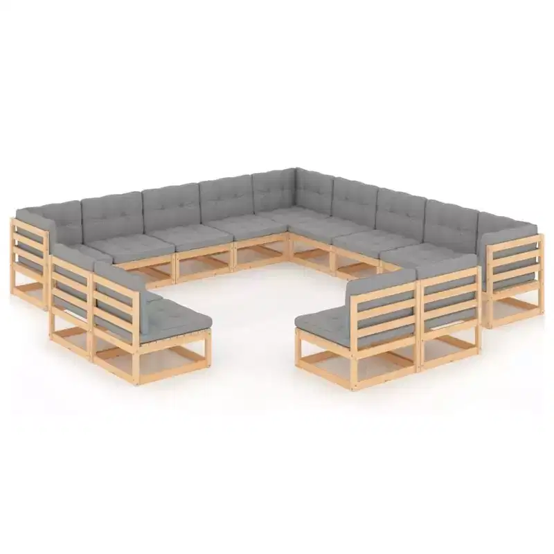 vidaXL Garden Lounge Set Pinewood and Grey Cushions