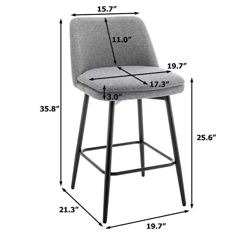 Homy Casa Set of 2 Counter Height Swivel Bar Stools with Upholstered Seats, 25.6 Seat Height