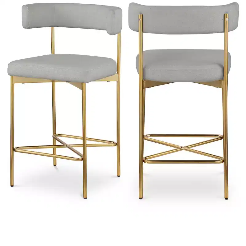 Meridian Furniture,Rivage Light Grey Durable Linen Textured Fabric Stool, Set of 2