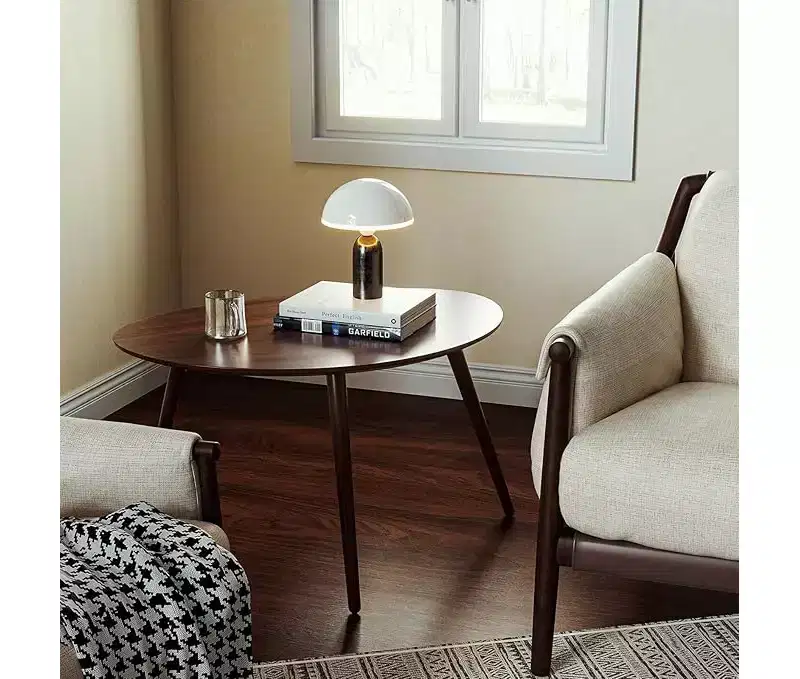 Mid-Century Modern 25.59 W Solid Oak Wood Oval Coffee Table with Three Legs