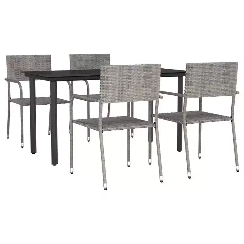 vidaXL Patio Dining Set Table and Chair Gray and Black Poly Rattan and Steel - 55.1 Table Length 4 Items