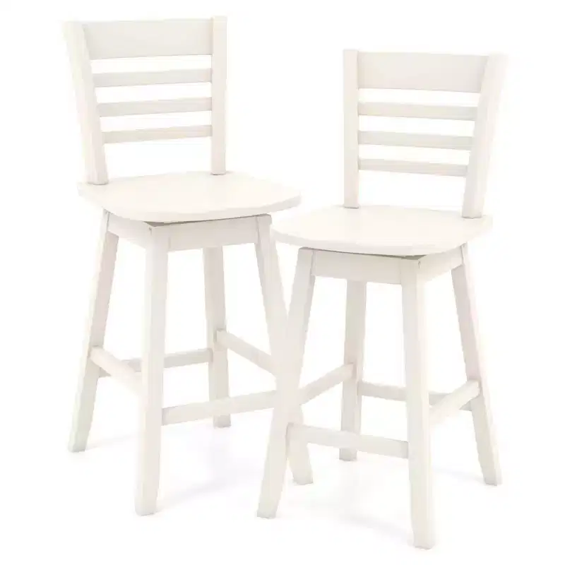 Costway 2 PCS 24.5 Counter Height Bar Chairs Swivel Bar Stools with Hollow Backrest Brown/White