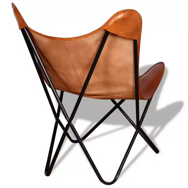 vidaXL Butterfly Chair Brown Real leather, Powder-coated iron Standard