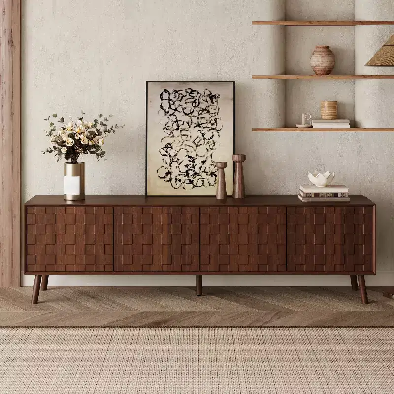 JVNOXK 70inch Modern TV Stand for TVs up to 80 inches for Living Room, Entertainment Center with Solid Wood Legs, Soft Closing Hinges