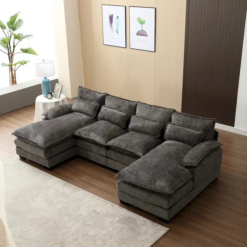 Gray Modern Large Modular U-Shape Sectional Sofa with Removable Cushions and Throw Pillows